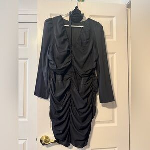 Eloquii Black Ruched Dress with Rose neck tie